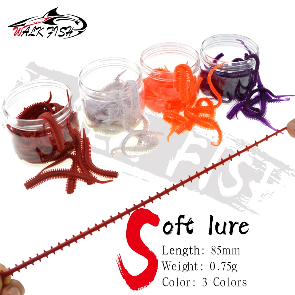 WALK FISH 30PCS 0.75g/8.5cm Super Soft Worm Fishing Lure Bait Environmental Earthworm Neried TPE Friendly Materials