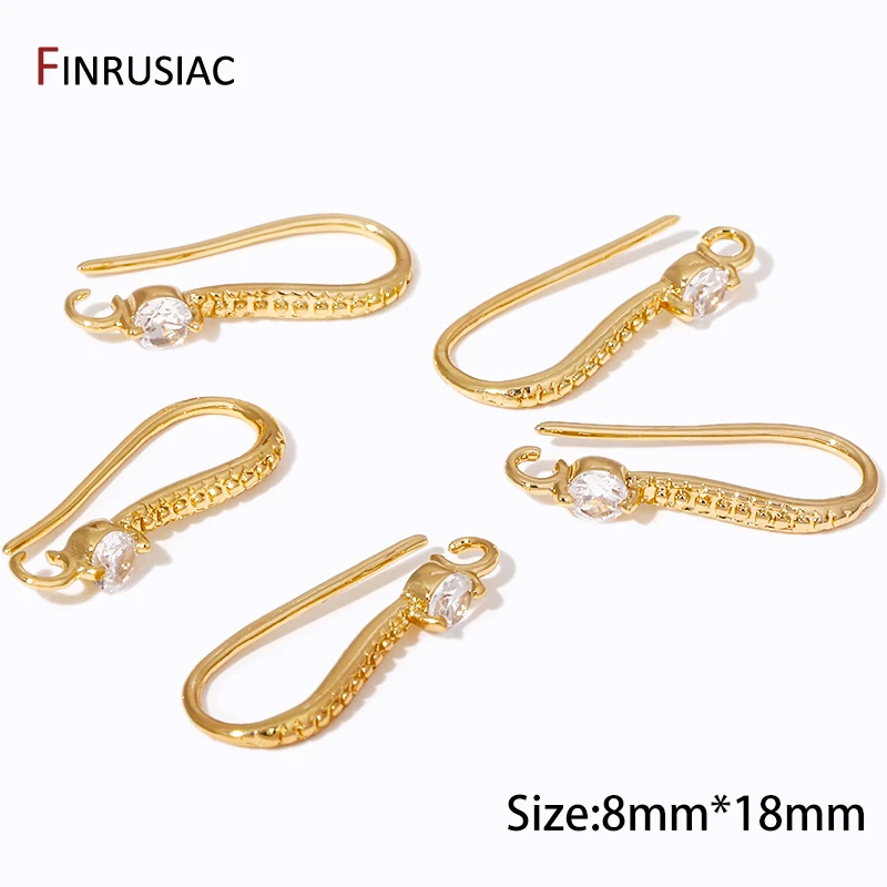 18K Gold Plated Brass Zircon Ear Wire with Open Loop Earring Hooks For Earrings Making Supplies, DIY Findings Accessories