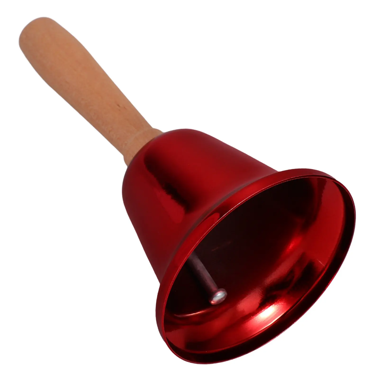 Handheld Iron Call Bell with Natural Wood Handle 11.6cm Tall Loud Attention-Grabbing Ring for Restaurants Hotels Classrooms