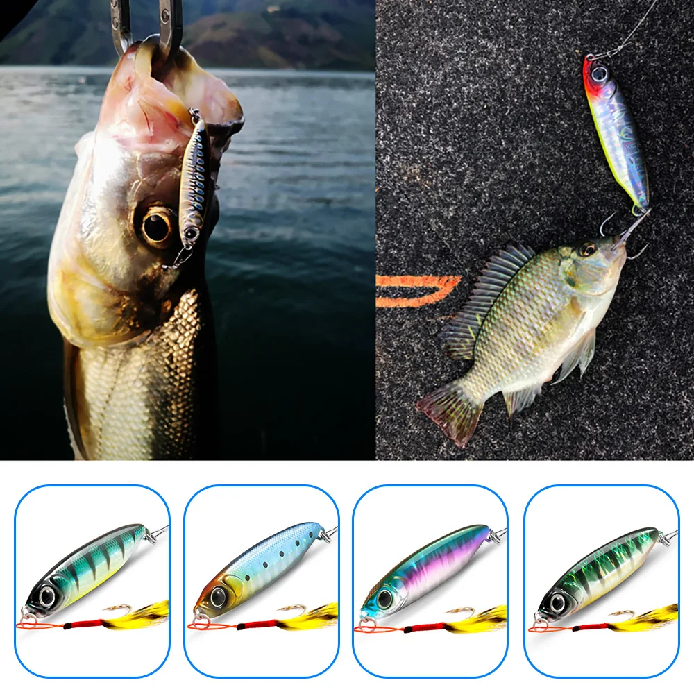 Wędkarstwo z piór Kolorowa przynęta z metalu węglowego Spinning Spoon Sztuczna przynęta Bass Hook of Minnow Sinking Casting Pesca Tackle