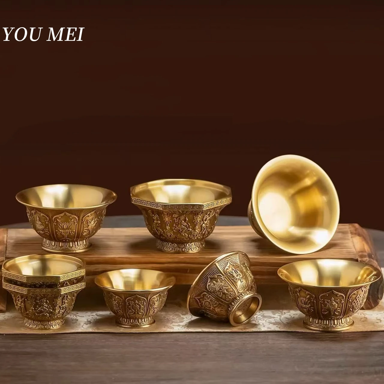 Buddhism Altars Brass Bowl,Vintage Engraving Auspicious Exquisite Texture Cup,Tibetan Handicraft Holy Bowl Buddhist Item
