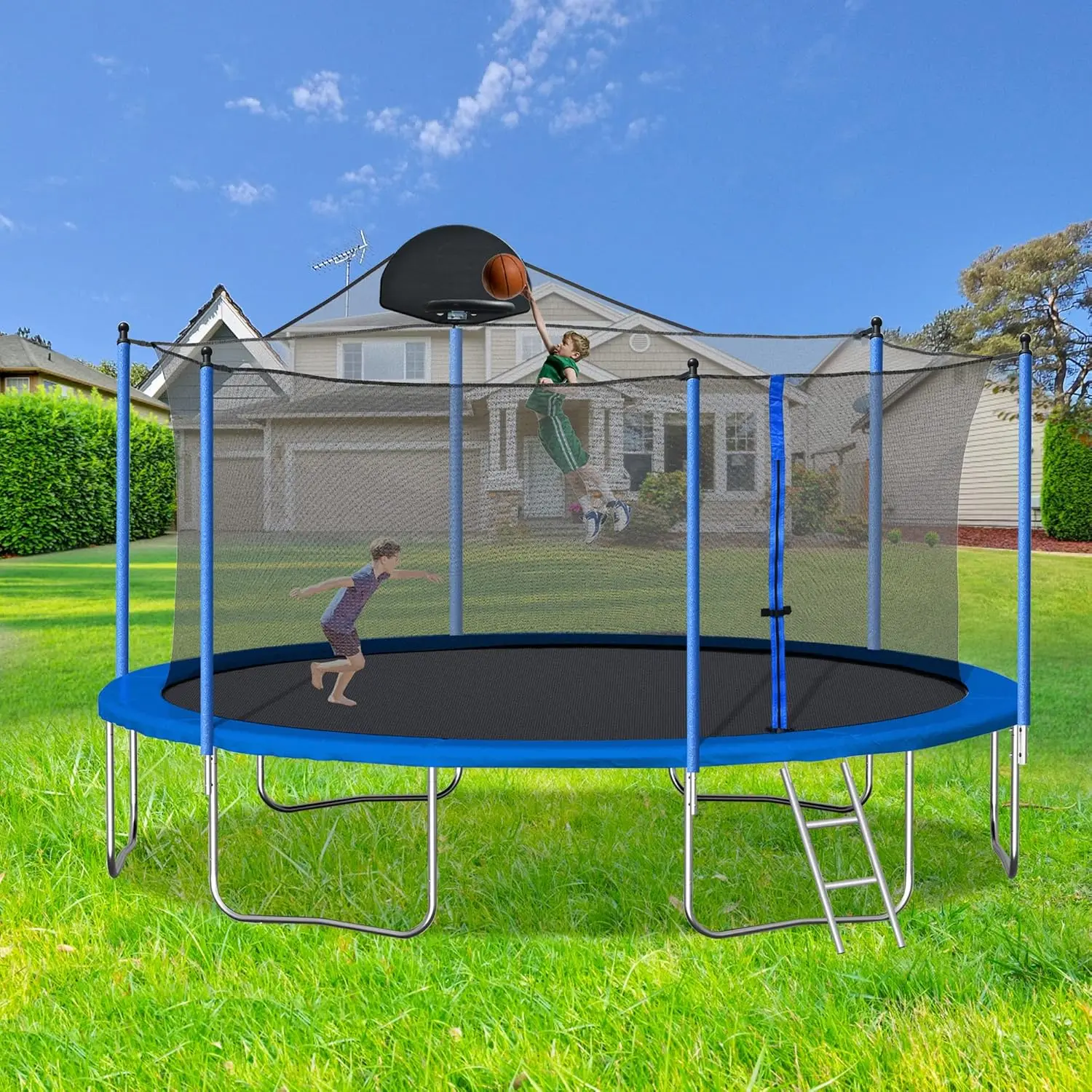 Trampoline Set with Swing, Slide, Basketball Hoop,Sports Fitness Trampolines