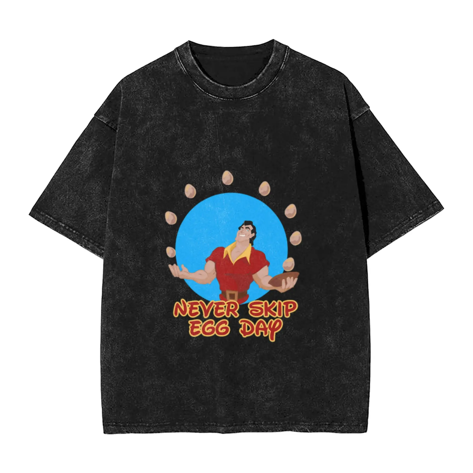Never Skip Egg Day Gaston Lagaffe Movie Cartoon Color Big Ben A T-Shirt Oversized Short Sleeve Men's Women's Cotton Tees Tops