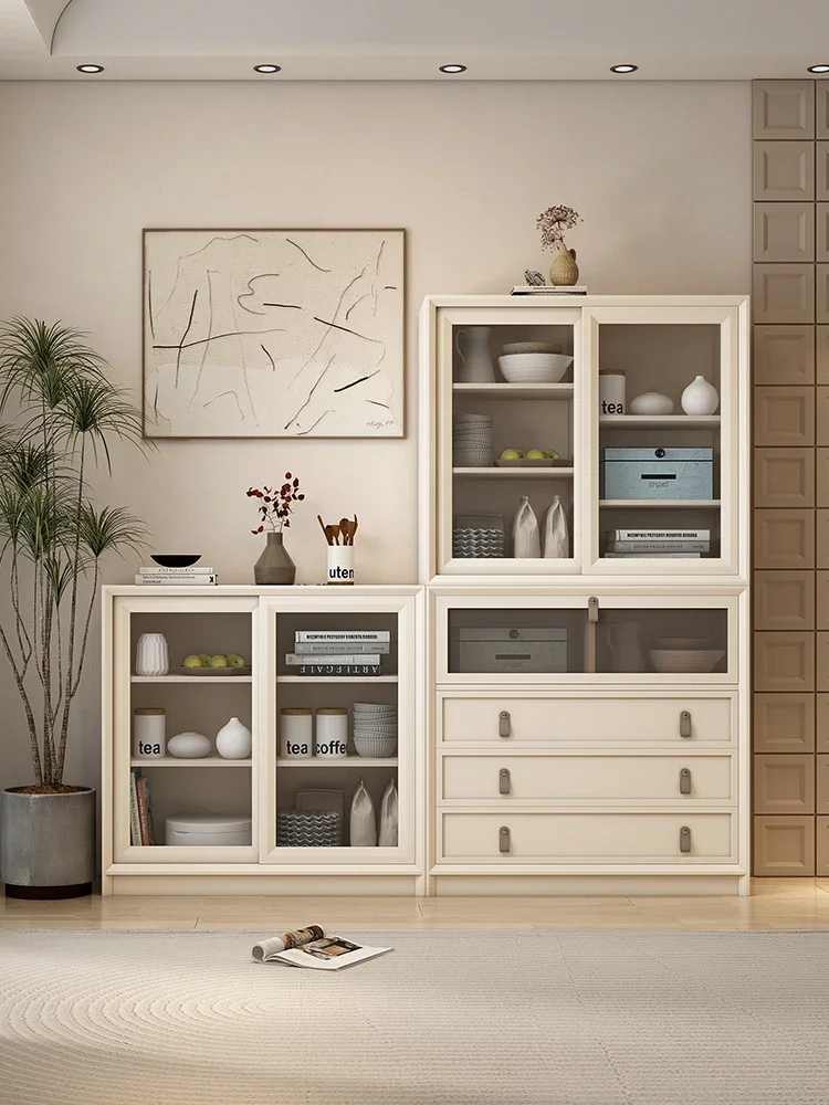 

Living Room Combination Chest of Drawers Cream Style Study Display Cabinet Glass Storage Cabinet Dining Room Storage Locker wit