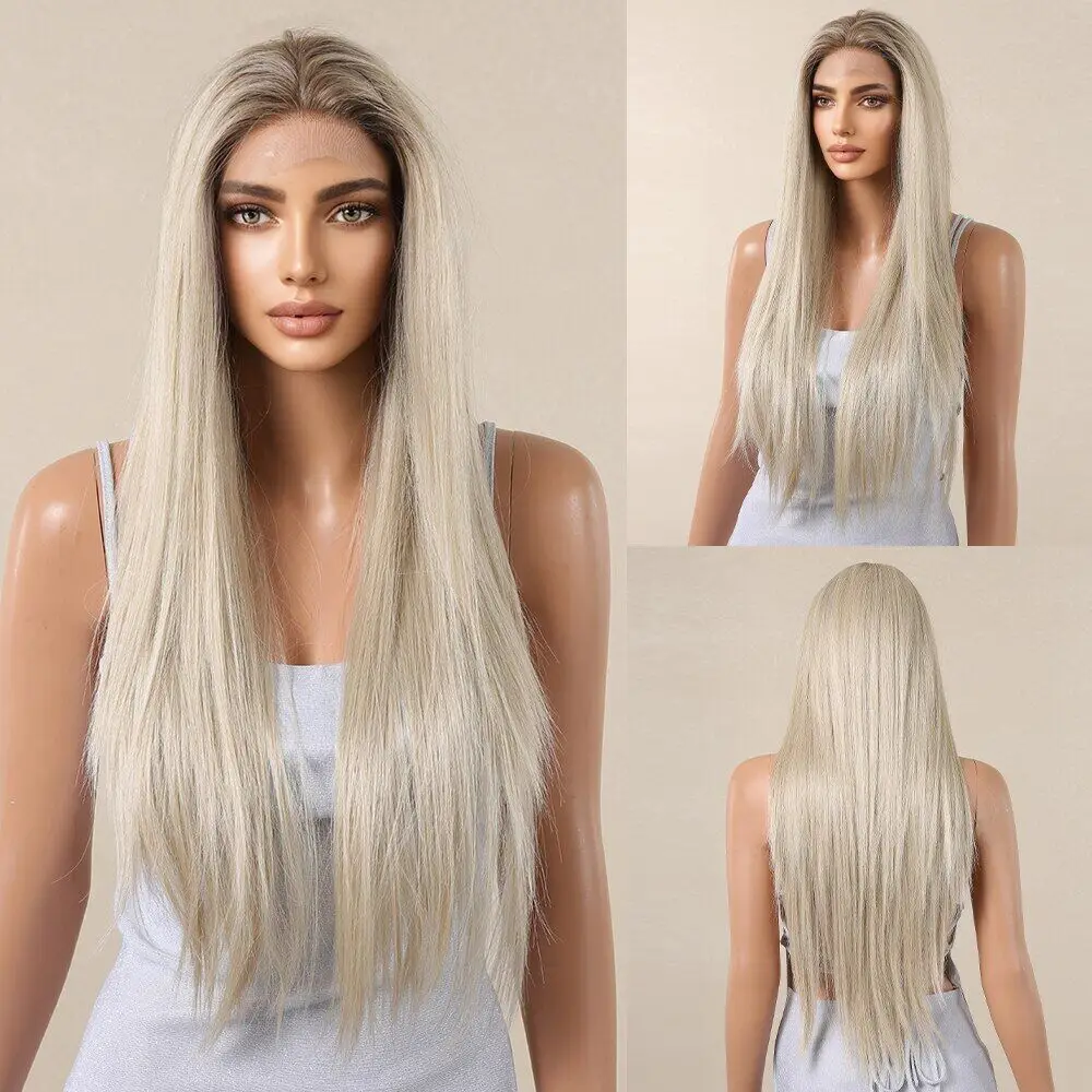 

ALAN EATON Long Blonde Lace Front Straight Women's Full Hair Cosplay Wigs