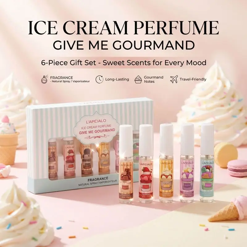 Perfume de sorvete LAPEIALO 6, conjunto de caixa de presente com mini frascos portáteis de fragrância leve com aroma de leite gourmet.