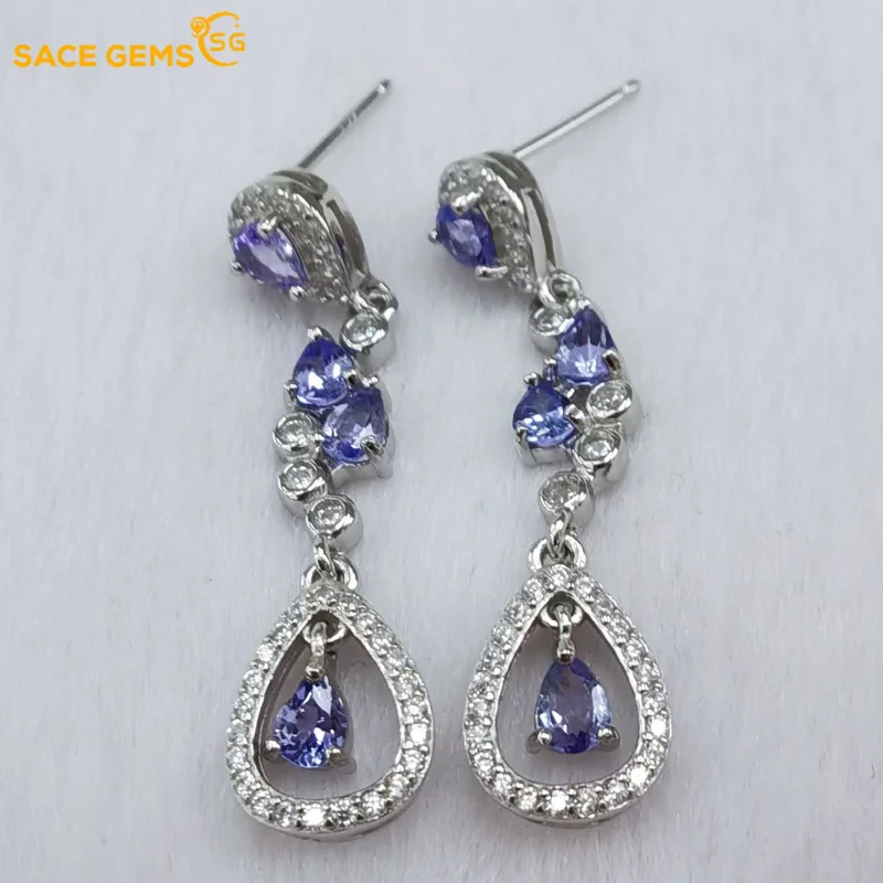 

SACE GEMS Fashion Earring for Women 925 Sterling Silver 3*4MM Tanzanite Stud Earrings Wedding Party Fine Jewelry Eardrop Gift