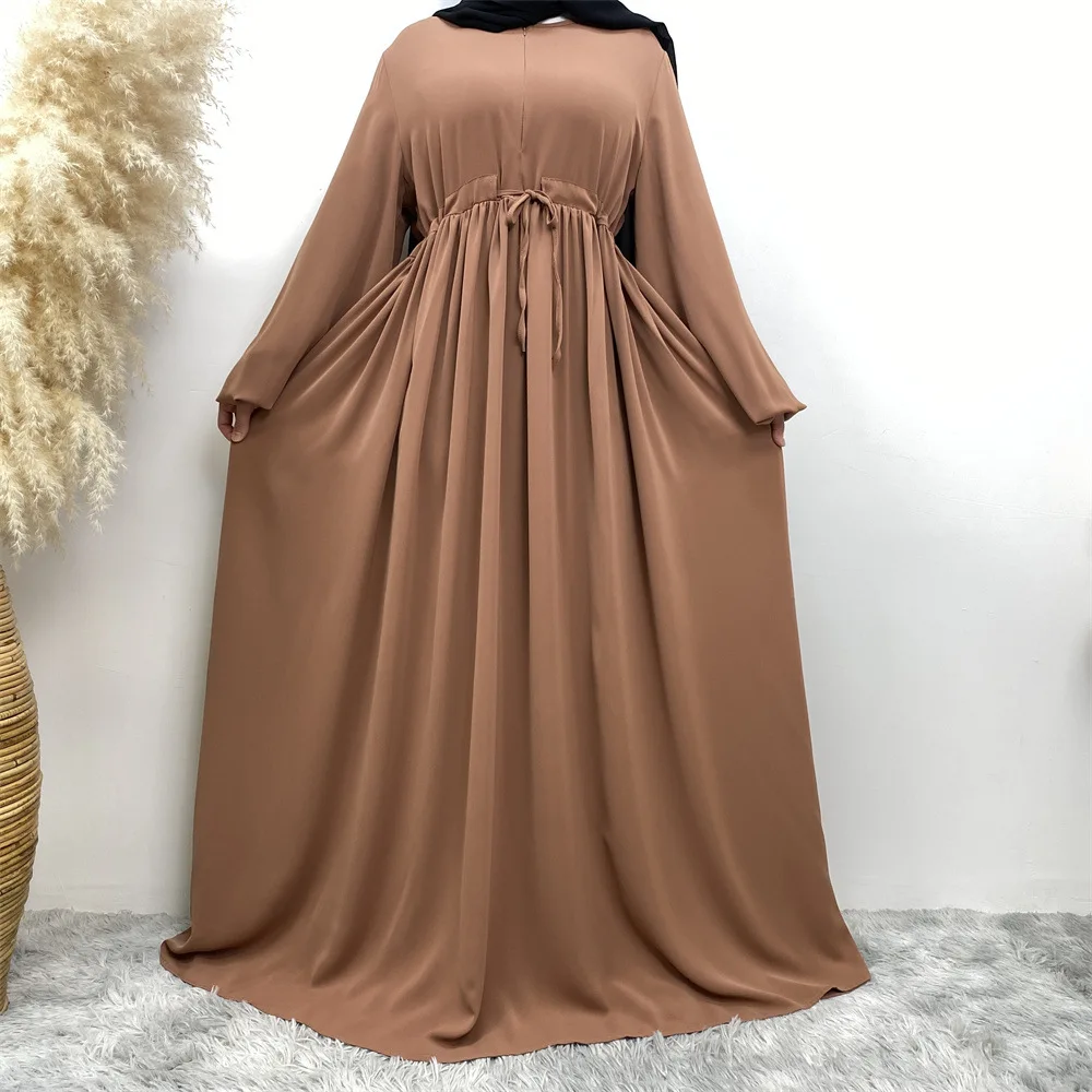 Ramadan Saudi Arabian Muslims Minimalist Design Solid Color Elastic Sleeve Zipper Elegant Versatile Large Swing Islamic Dress