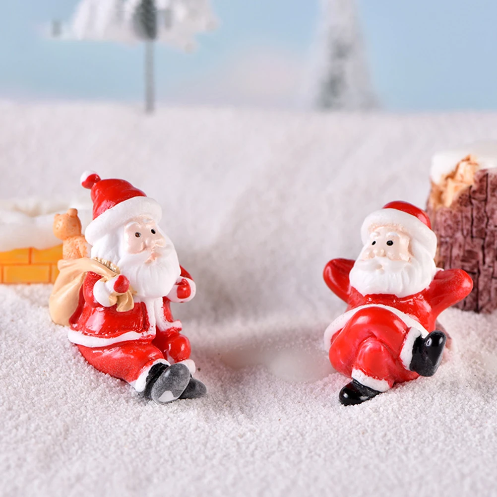 12PCS Christmas Miniature Figurines Santa Claus Tabletop Figurines Resin Gardening Props Christmas Gifts For Kids Friends