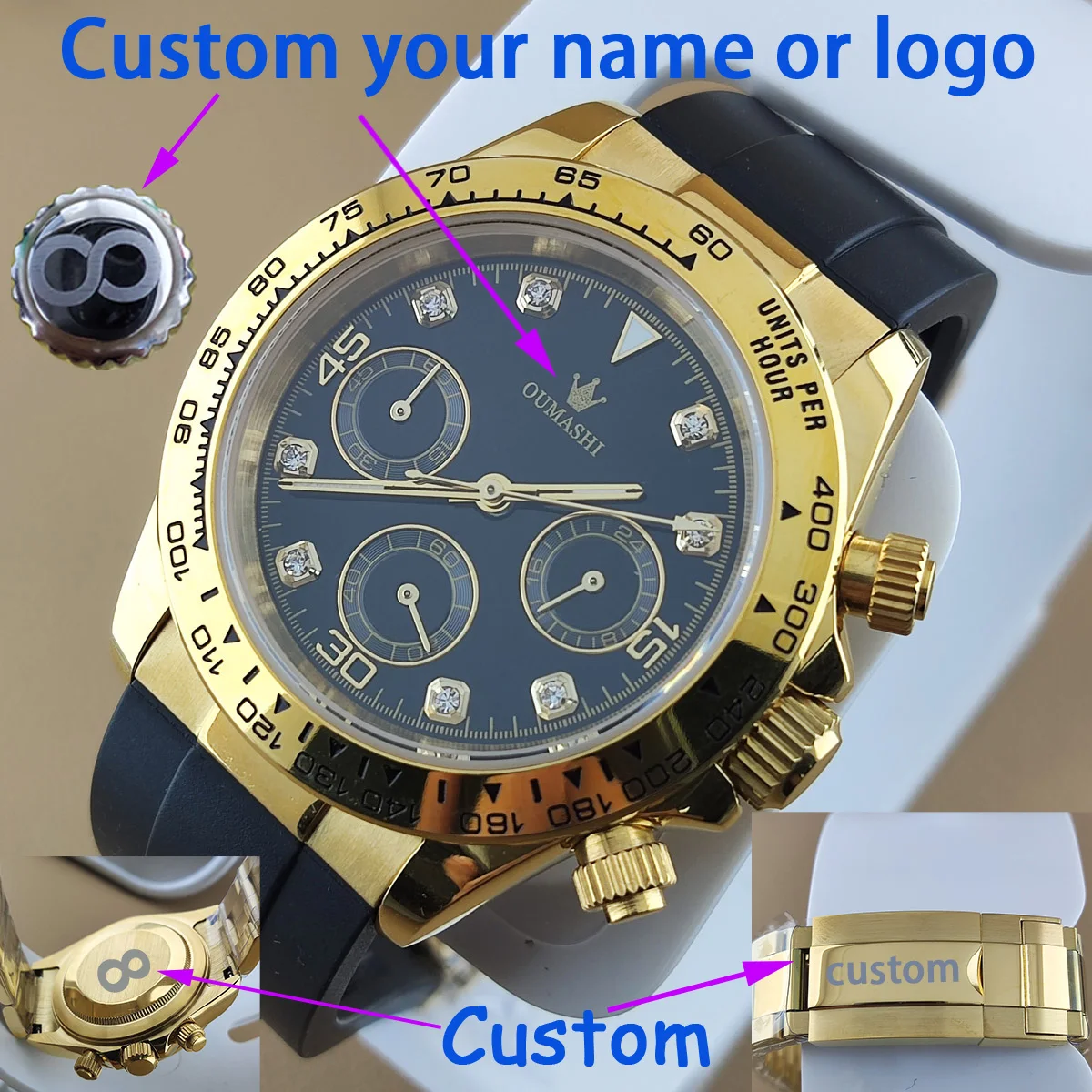 40mm New Men's Quartz Watches Sapphire Luxury Chronograph Stainless Steel Waterproof Men's Watch vk63 movement nh36 nh35 case 15