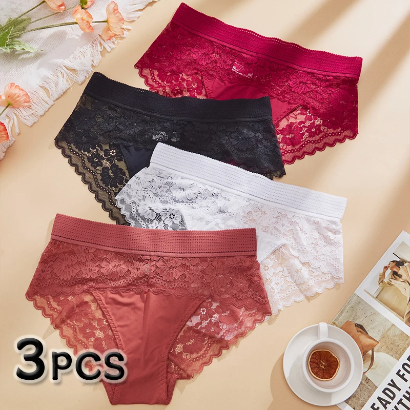 3PCS Solid Color Sexy Women's Panties High Waist Womens Underwear Autumn Winter Breathable Comfortable Girls Underpants Lingerie