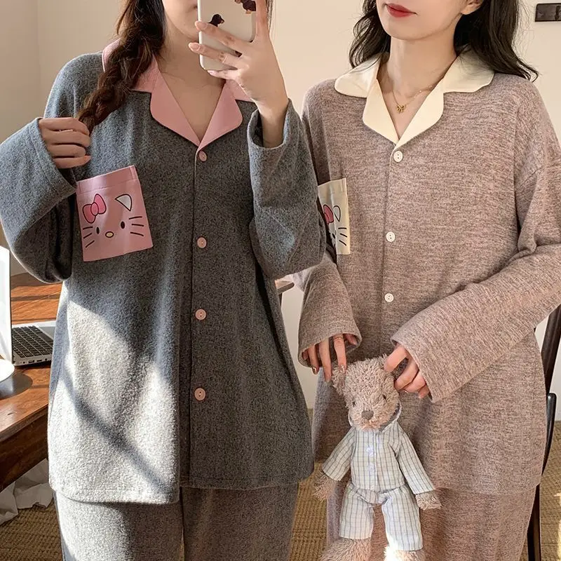 

Hello kitty pajamas Kawaii Sanrio Autumn winter Pure cotton Comfortable Leisure Stay at home Sleep Can be worn outside Girl new