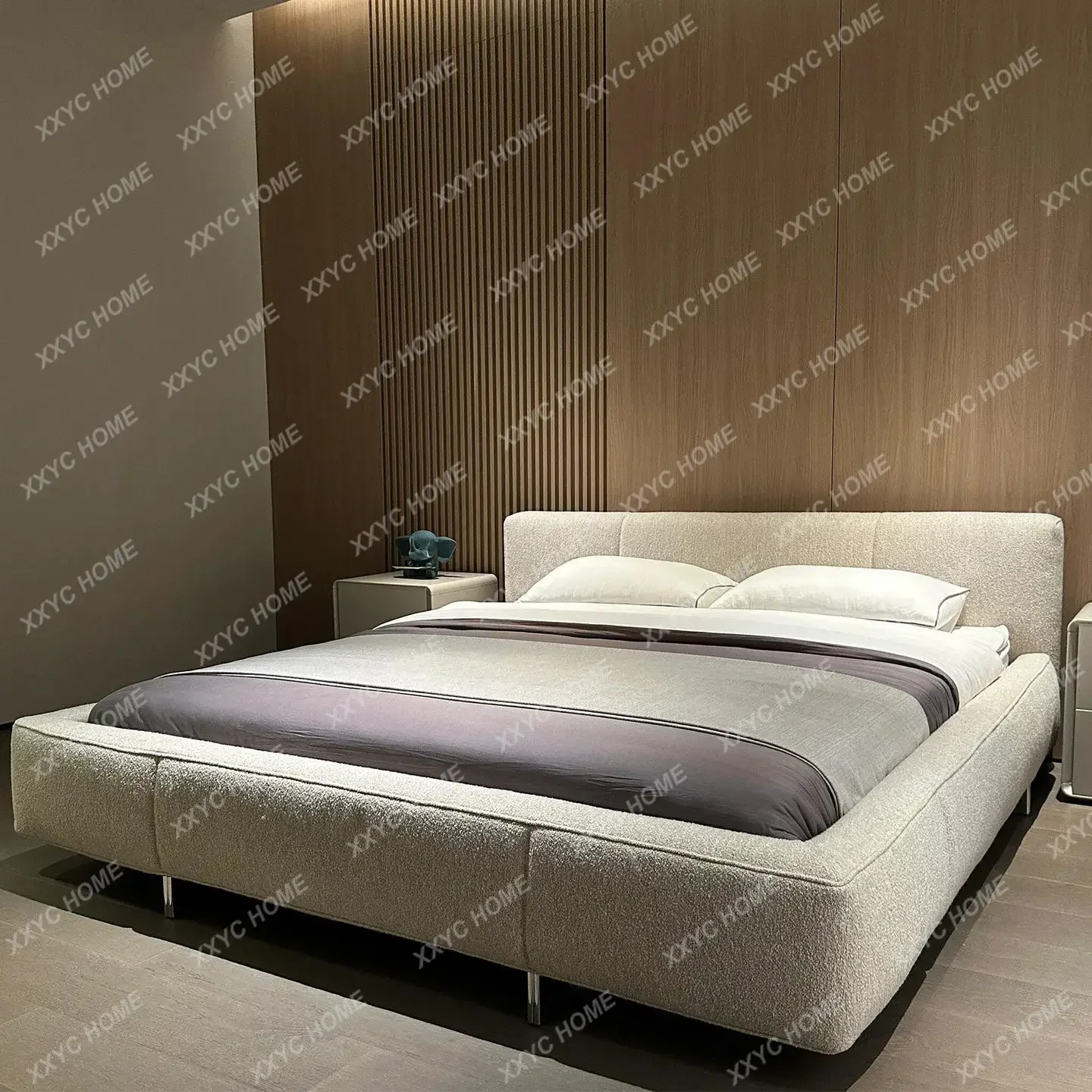

SSH Minimalist Fabric Bed Villa Large Flat Master Bedroom 1.8 Meters Bed 2026 New Cream Wind Light Luxury