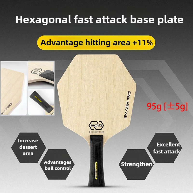 

Новое шестиугольное 5-слойное весло для настольного тенниса, большая зона ударов, лезвие из чистого дерева, профессиональное лезвие для пинг-понга для тренировки нападающих