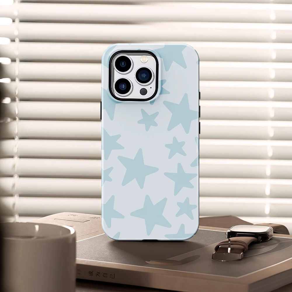 Blue Tone-On-Tone Star Phone Case for Magnetic Phone Case for IPhone 17 16 15 14 Pro Max Plus Single Double-layer Tough Case