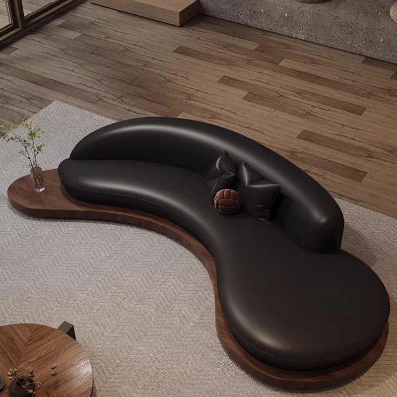 wabi-sandy wind curved special-shaped solid wood floor sofa business small apartment homestay creative rest area reception
