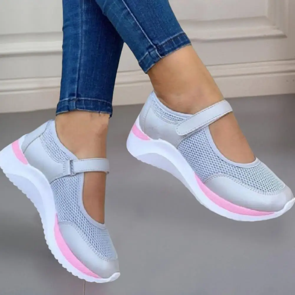1 Pair Comfortable Women Shoes  Fastener Tape Footwear Sport Shoes  Mesh Wedge Sports Shoes