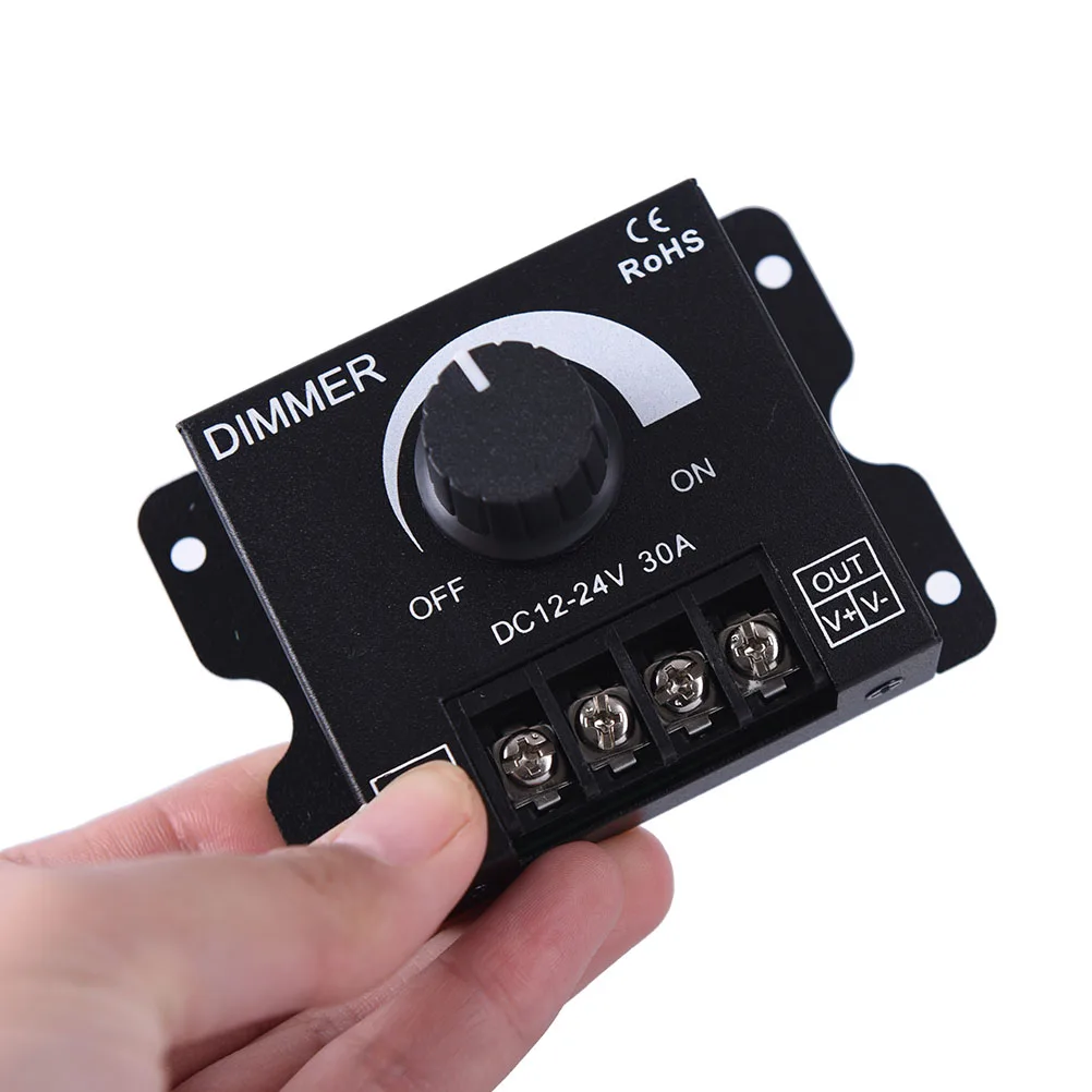30A DC12-24V High Power LED PWM Single color Dimmer On/Off Knob Dimming Metal Shell for 5050 2835 COB Monochromatic Light Strips