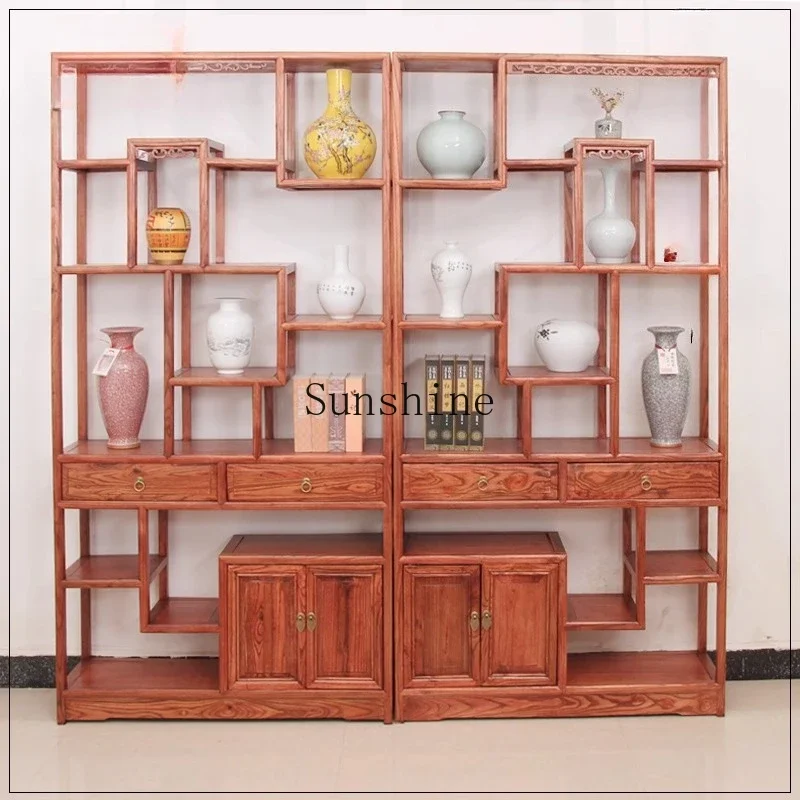 YSolid wood two doors/pumping Bogu rack Chinese antique Duobao Pavilion rack