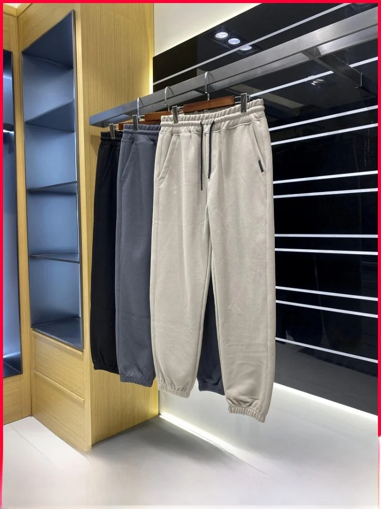 

Мужские трикотажные брюки из смесового хлопка с эластичным поясом, повседневные, свободного кроя, длинные, осенние, базовые цвета