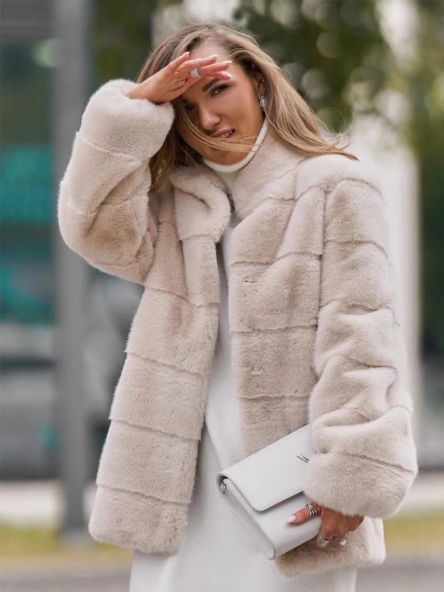 HDHOHR 2026 Winter Thick Warm Faux Mink Fur Coat Women Long Sleeves  Luxury Elegant Chic Fluffy Fur Jacket Girls Plus Size