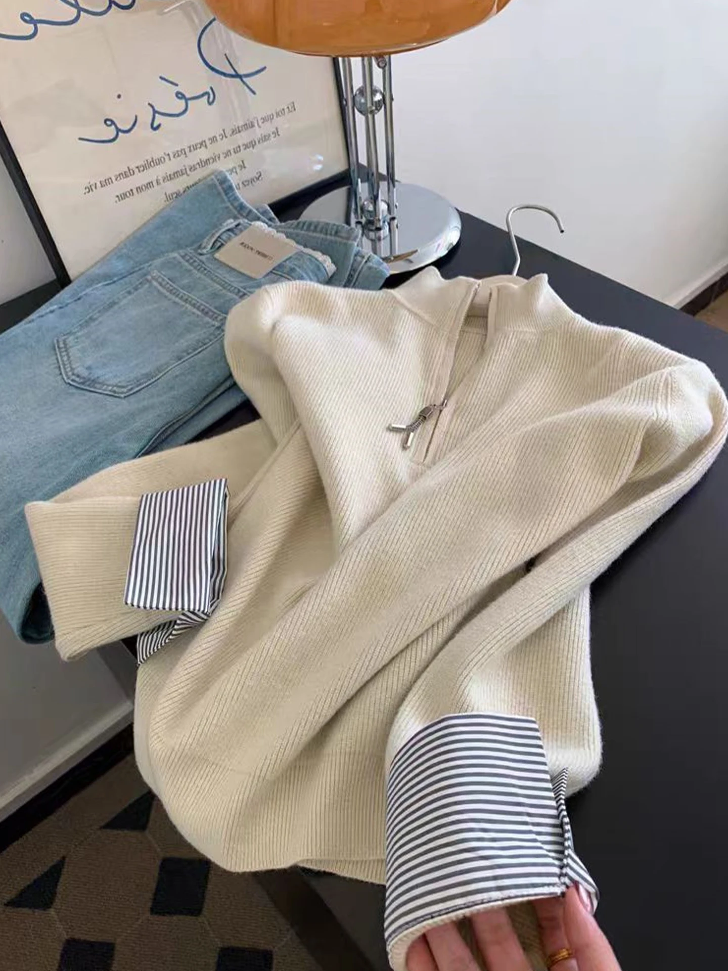 الشتاء اللون بلو طويل Sve محبوك سترة الكورية Sle طبقة قاعدة بسيطة أعلى تخفيف تنوعا الأساسية irt قصيدة الفن لين