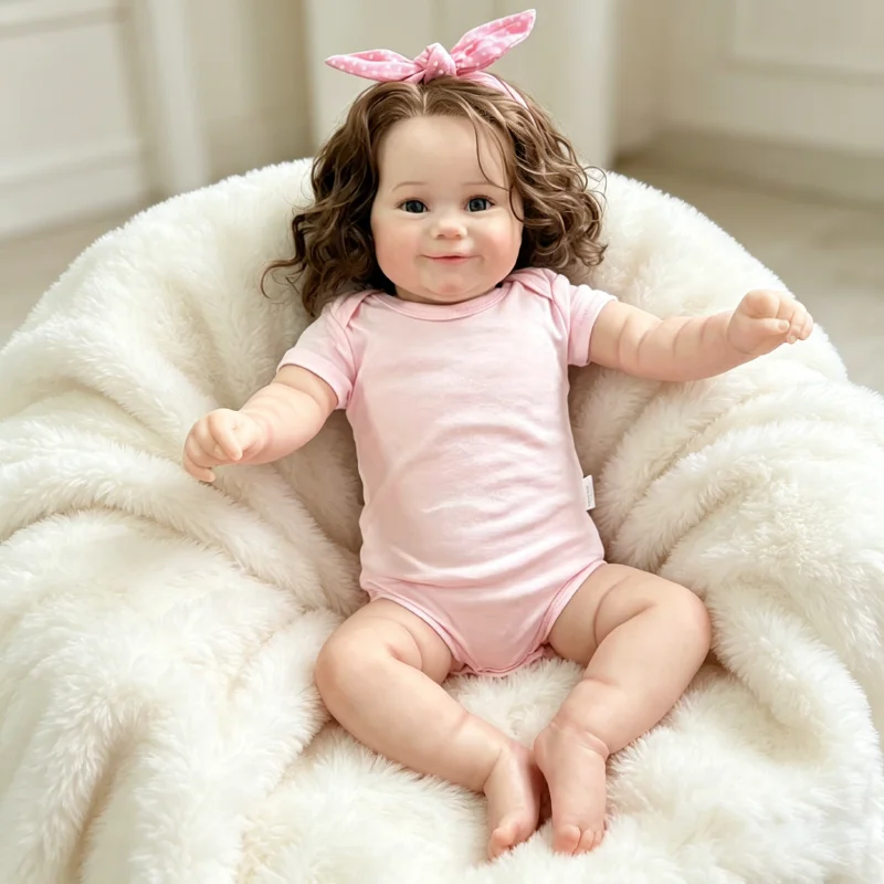 60CM Realistic Baby Reborn Maddie Toddler Baby Girl with Hand-Painted 3D Skin & Hand-Rooted Hair Soft Cuddle Body Doll Gift