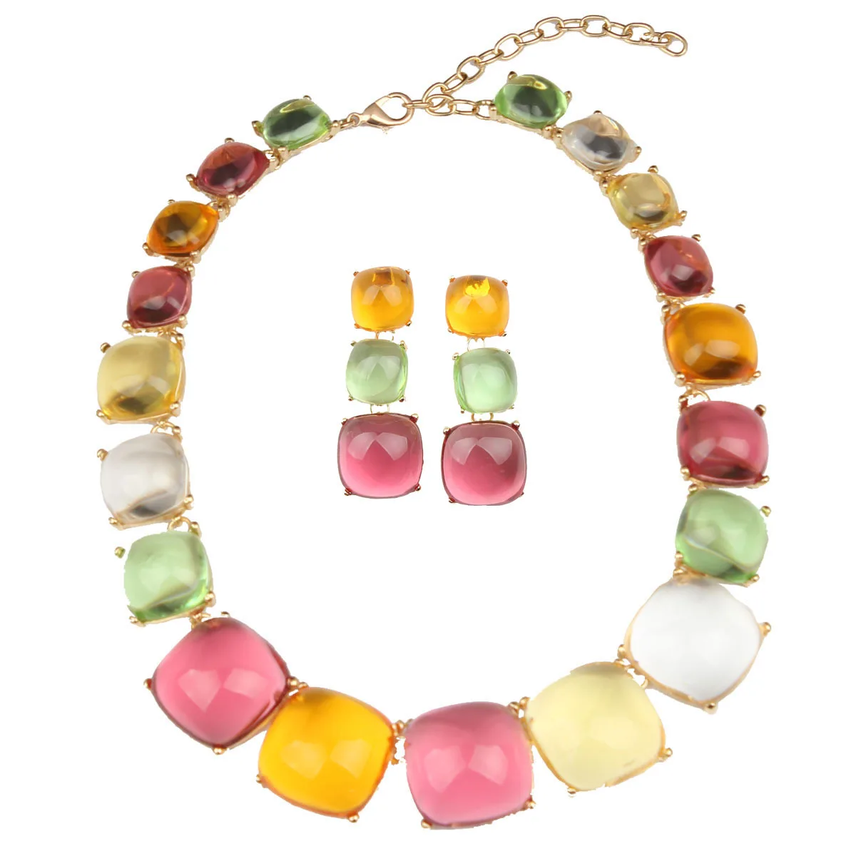 

DIY accessories Cross-border Europe, America, Bohemian style, geometric necklace, earrings set, fashionable color matching, jell