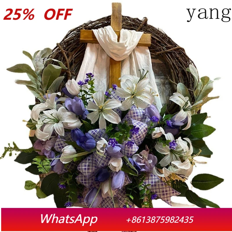 

LTT Easter Cross Wreath Easter Wreath Spring Wreath Door Hanging Decoration