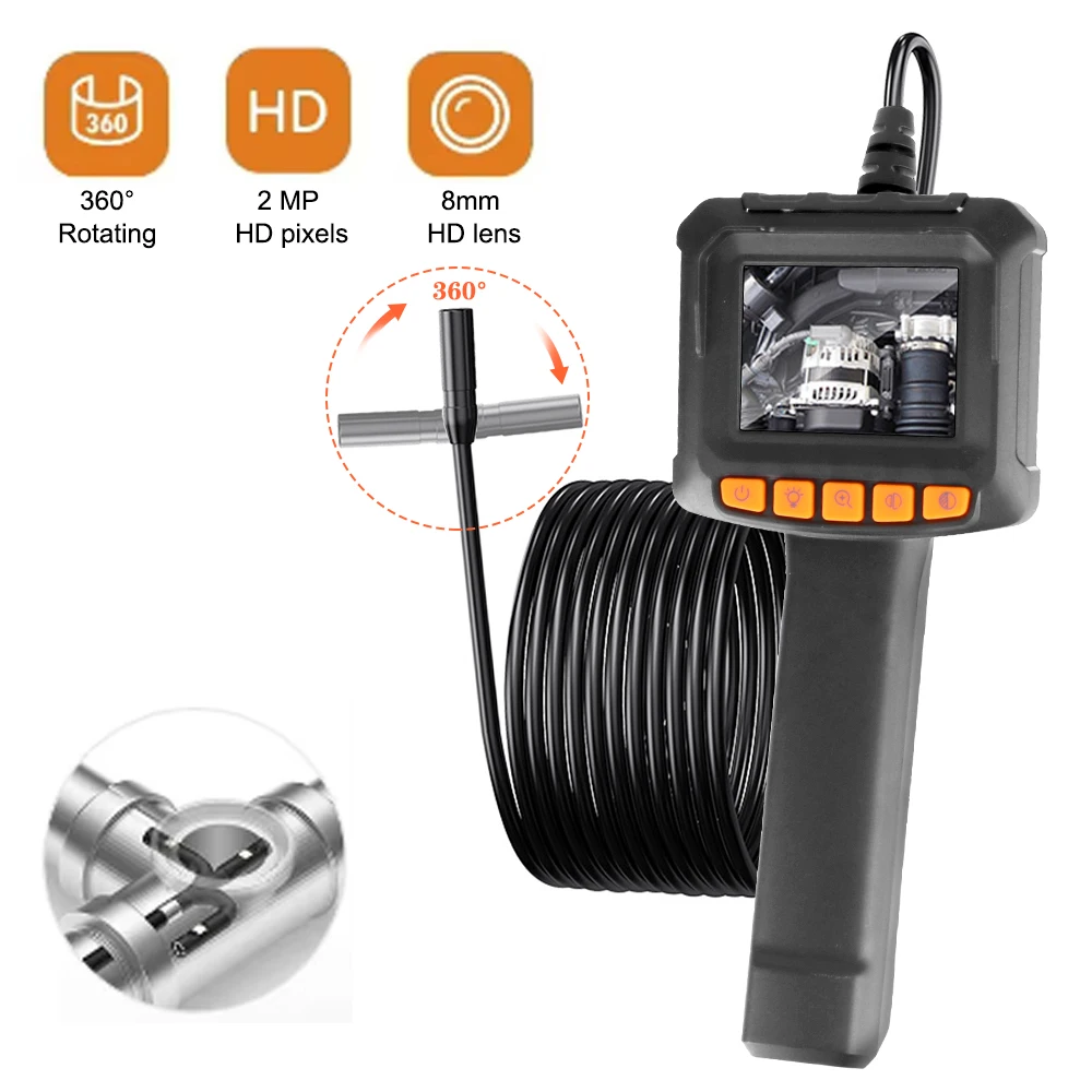 Industrial Endoscope Camera for Car Pipe Sewer 2.4 Inch IPS Screen IP67 Waterproof HD1080P Borescope Inspection Camera Handheld