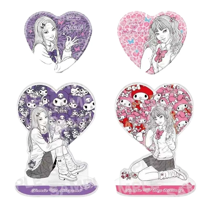 Figura de Tomie, Decoración ACG, Accesorios de Anime de Junji Ito, Soporte Acrílico de Kuromi Tomie en Forma de Corazón, Juguetes con Insignia Metálica de Tomies Melody