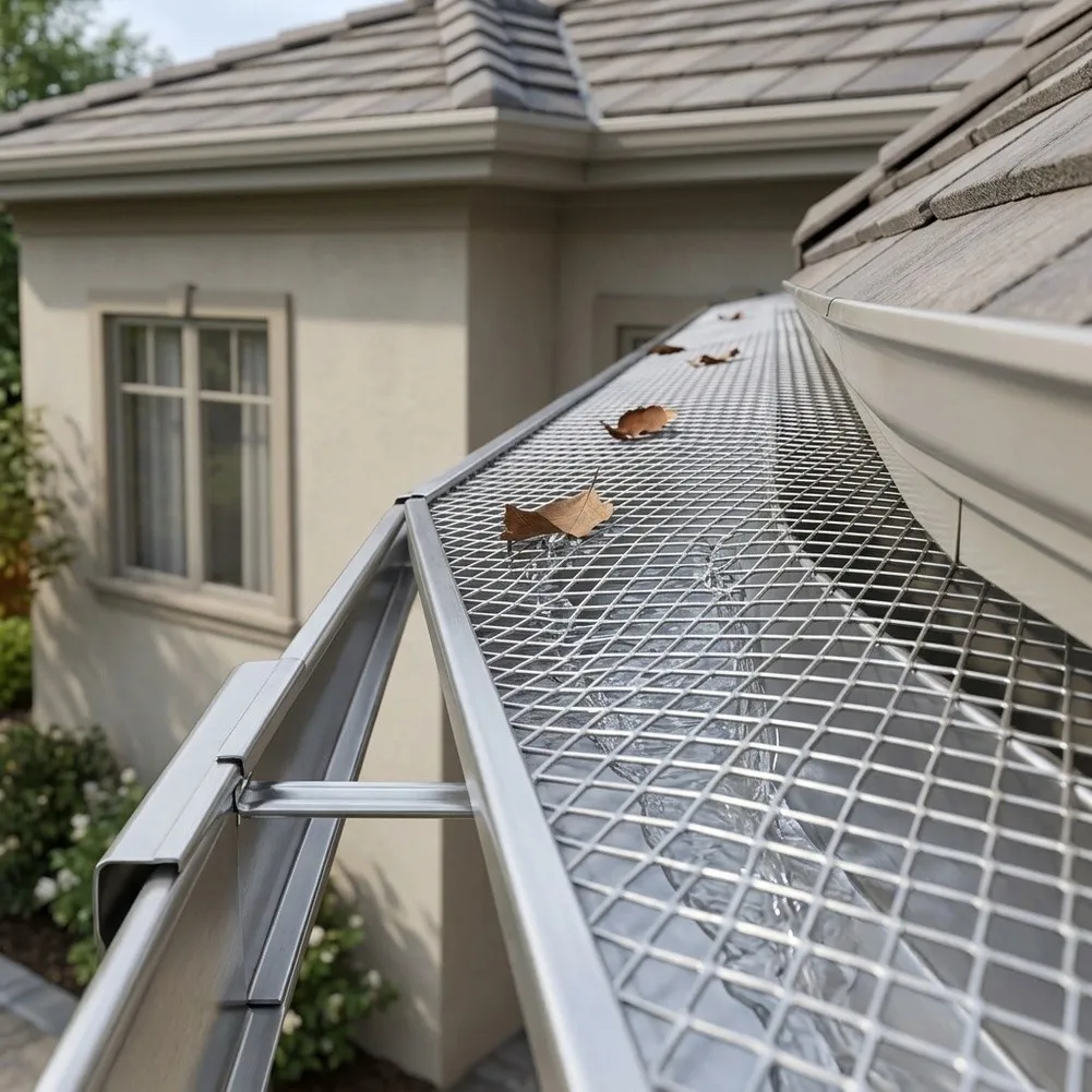 Aluminum Gutter Leaf Filter Screen Cover for Roof Trough and Drainage Channel Debris Blocking 12.7x600cm Silver
