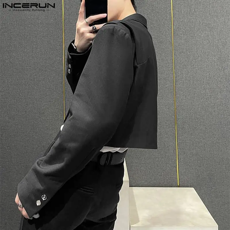 INCERUN Tops 2023 Korean Style New Men\'s Blazer Adjustable Diagonal Buckle Suit Deconstructed Design Truncated Solid Suit S-5XL