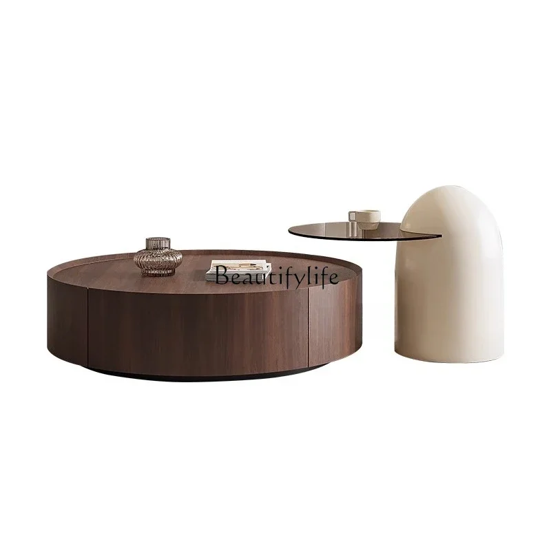 

FG52Solid wood coffee table wabi-sabi wind home living room round combination modern simple Italian small apartment low table