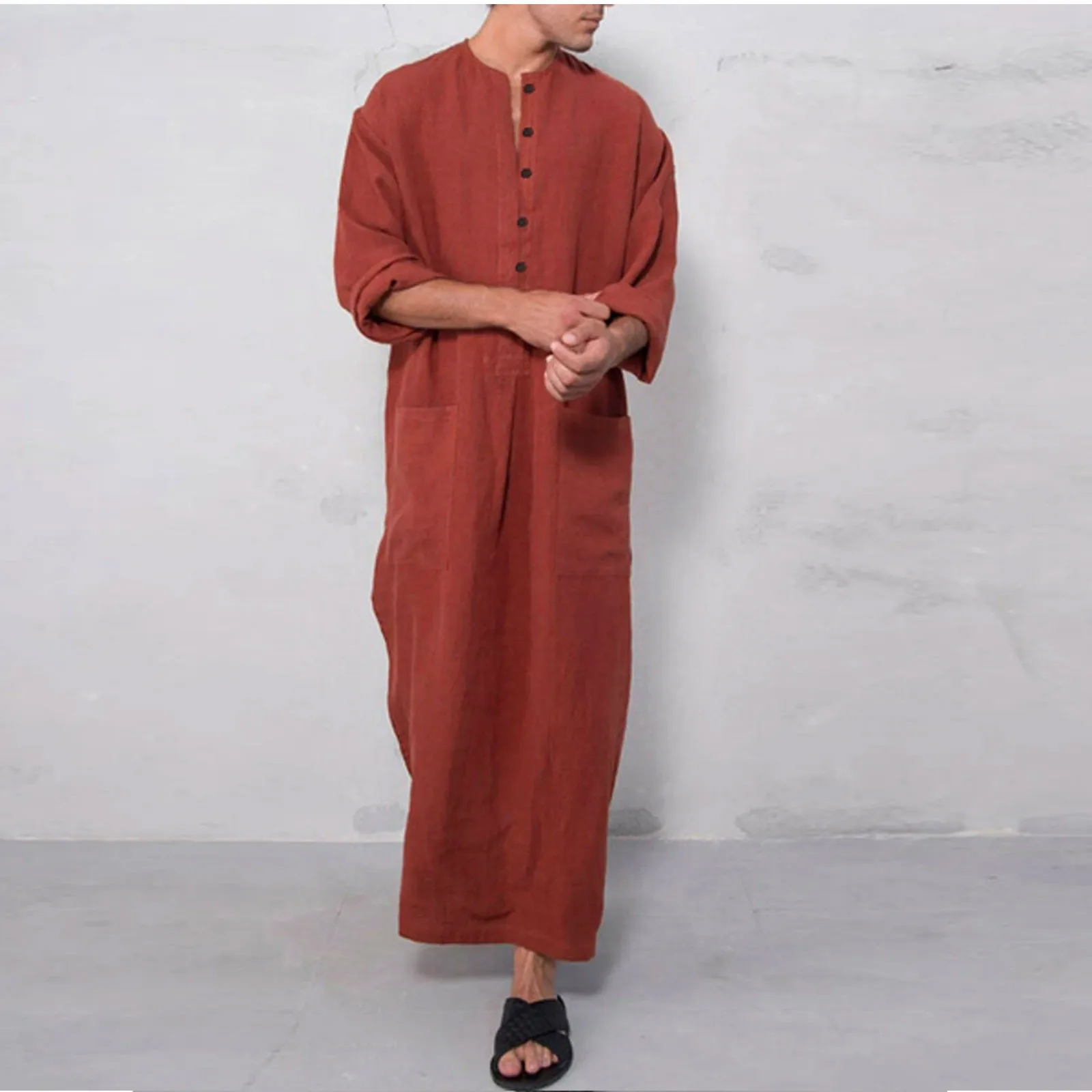 Robe Longue Musulmane pour Homme, Vêtements Islamiques aniques, Thobe à Manches sulf, Poches, Arabie Saoudite, Abaya, Chemises Musulmanes, Nouvelle Collection 2023