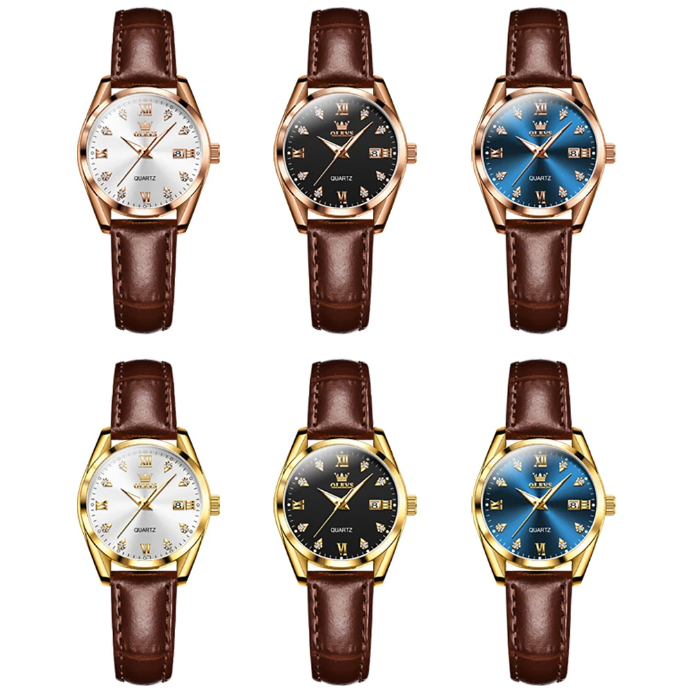 OLEVS 5522, кварцевые простые часы, подарочный кожаный ремешок для часов, наручные часы с круглым циферблатом, светящийся календарь