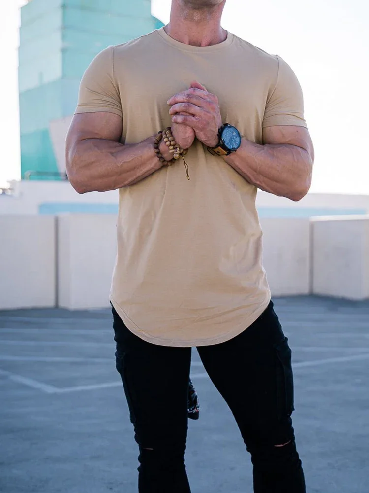 Muskel-Fitness-T-Shirt Sommer Herren Athleisure Workout Kurzarm-T-Shirt Hochwertige Baumwolle Herren T-Shirt Gym Sport Shirt Oberteil – Detail 10