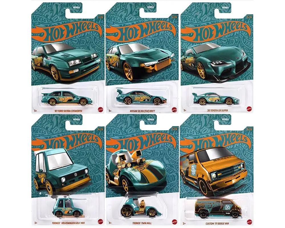 Hot Wheels Cars 56th Raijin Express 20 Toyota GR Supra Custom 77 Dodge Van 1/64 Metal Die-cast Model Toy Vehicles HDH54