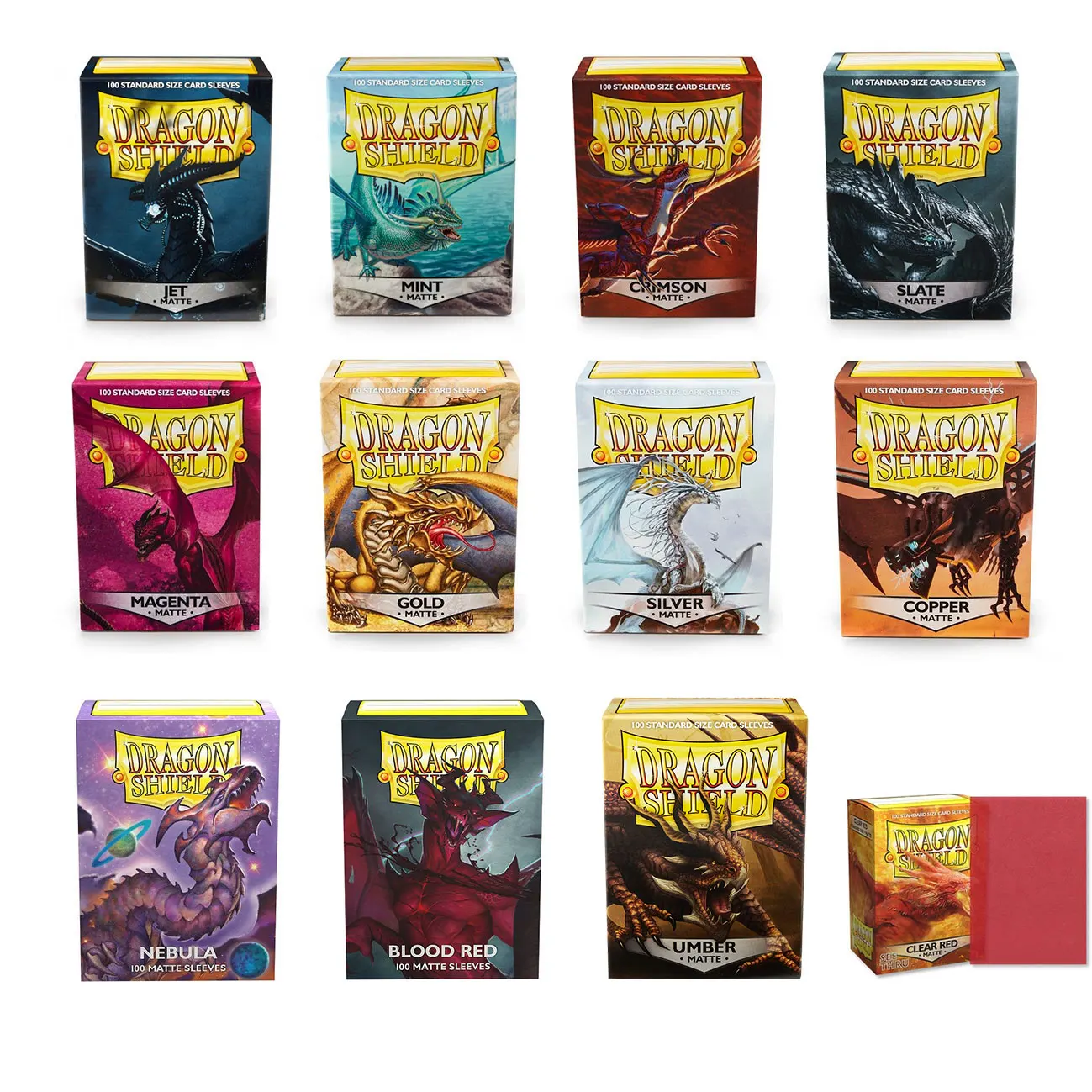 100 PCS/BOX Colorful Matte Cards Sleeves Denmark Dragon Shield Cards Cover Cards Protector for Magic PKM/Star Reals Board Games