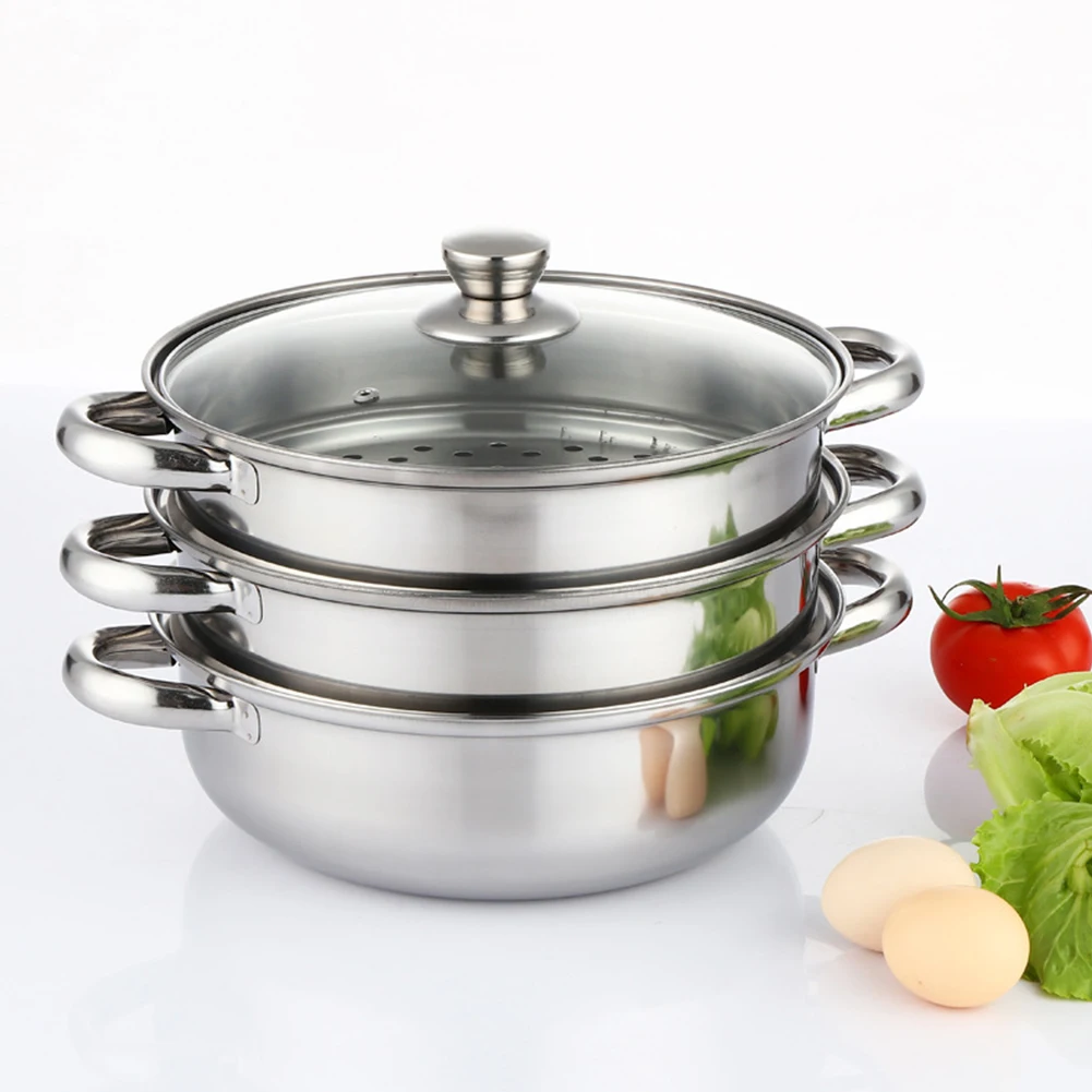 Steamer for Cooking 3-Tier Stainless Steel Steamer Pot Food Steamer Steam Pots with Lid for Cooking Vegetables Seafood Pasta