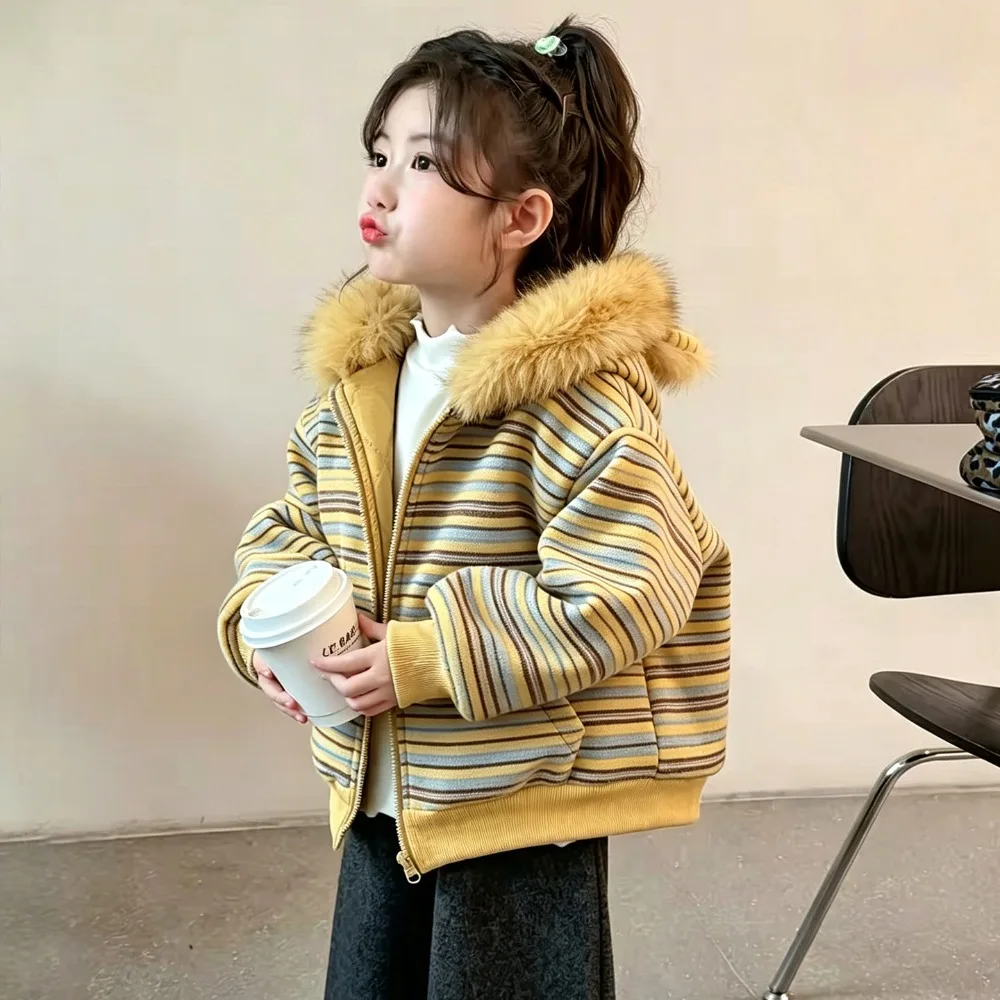 2026 New Spring Autumn Girls Coat, Kids Stylish Little Girls Quilted Thickened Autumn Hooded Outerwear for 100-140cm