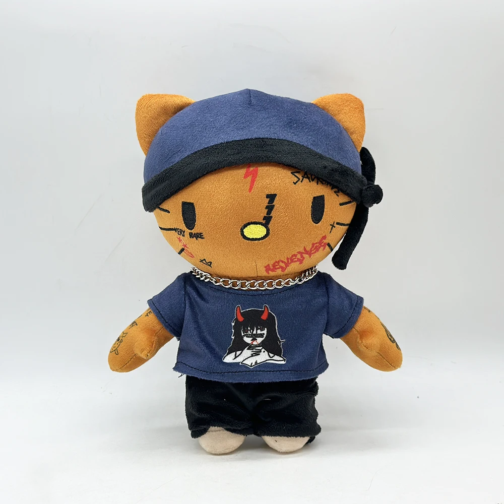 New Hello Kitty Ski Mask Rapper Blue Hat Boy Plush Doll Figure Stuffed Toys Cute Boys Girls Fans Collect Gifts