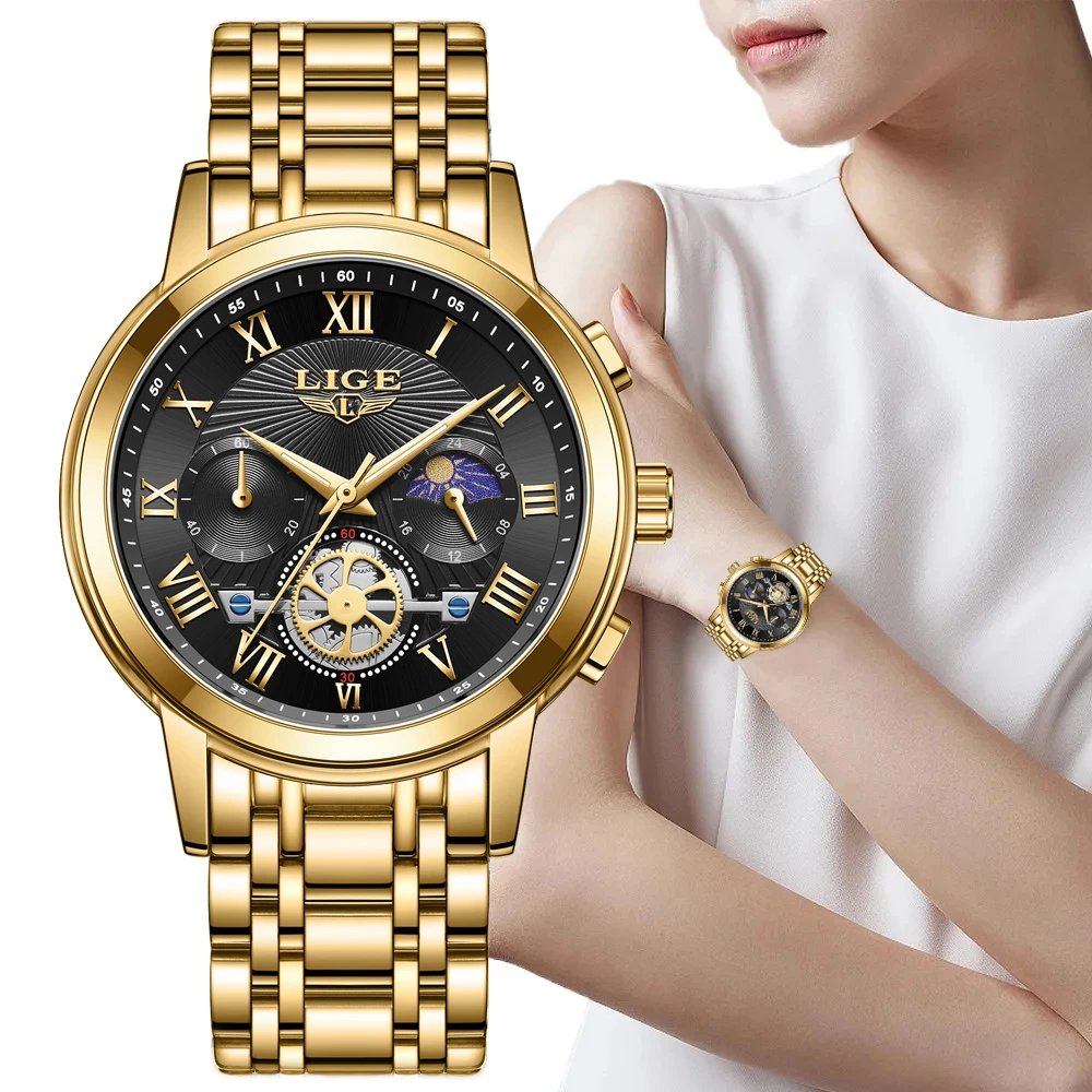 LIGE Top Brand Luxury Women Watch Fashion Military Sport Quartz Chronograph Wristwatches Casual Waterproof Watch Reloj Mujer+BOX