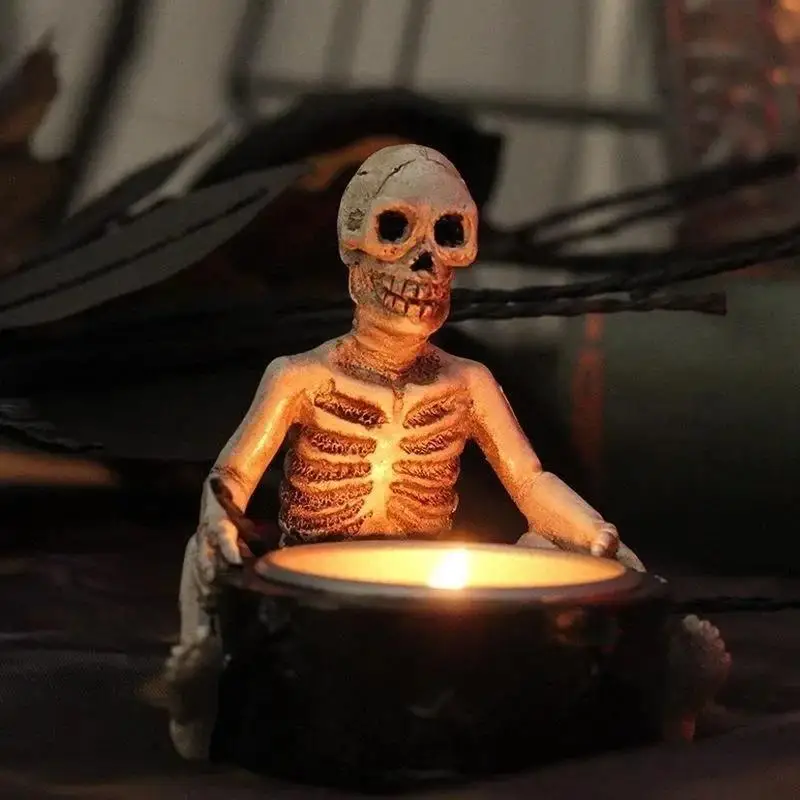 2026 Resin Skull Candle Holder Vintage Skeleton Candlestick Tea Light Cup For Home Party Decoration Home Halloween Party Decor