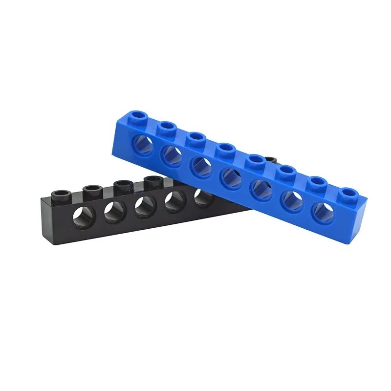 50 pçs moc 3702 tecnologia blocos de construção peças 1x8 feixe com 7 furos montagem perfurada diy brinquedo tijolos acessórios substituição