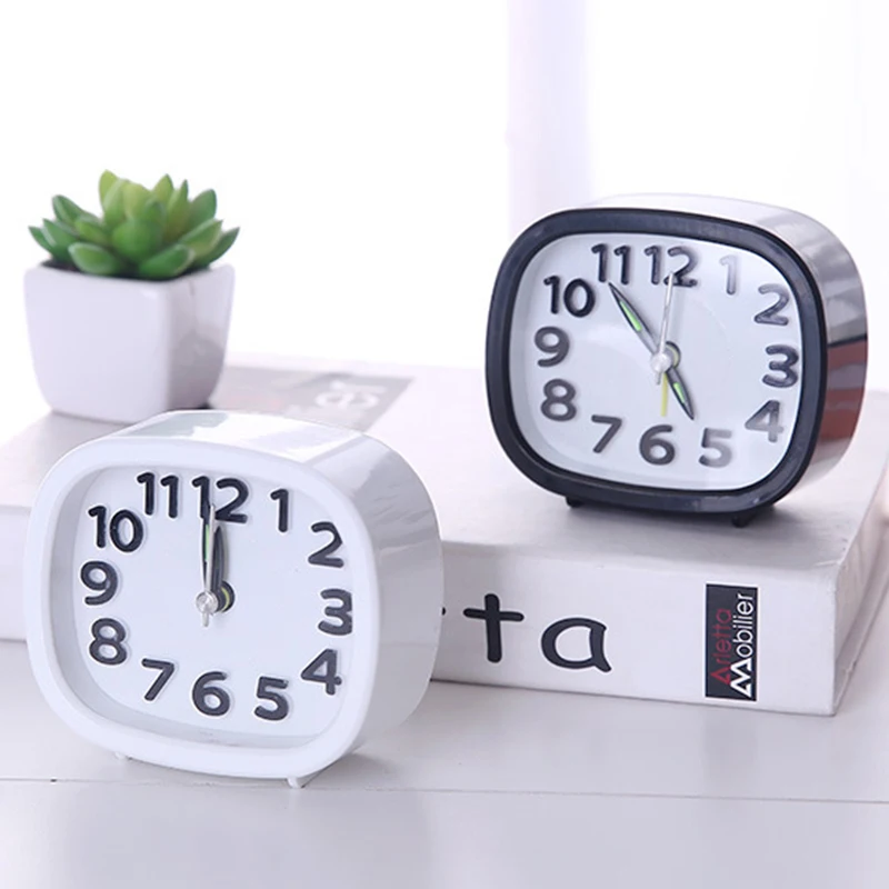 Square Round Alarm Clock Small Silent Table Alarm Clock Wake Up Clock Battery Powered Portable Alarm