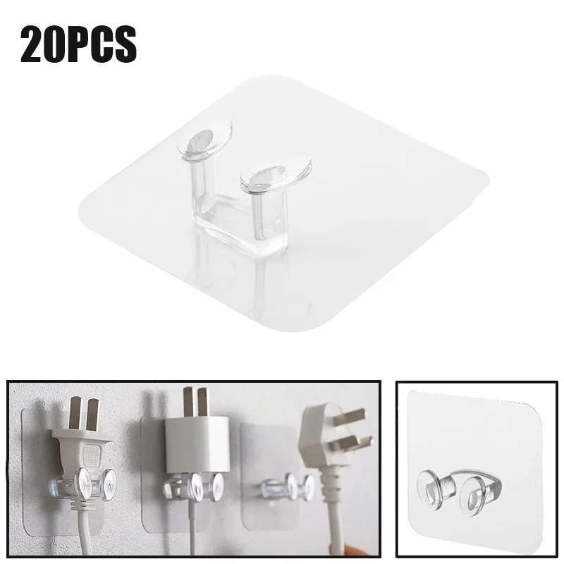 1-20pcs PVC Wall Storage Hook Punch-free Power Plug Socket Holder Kitchen Stealth Hook Wall Adhesive Hanger Home Hanger