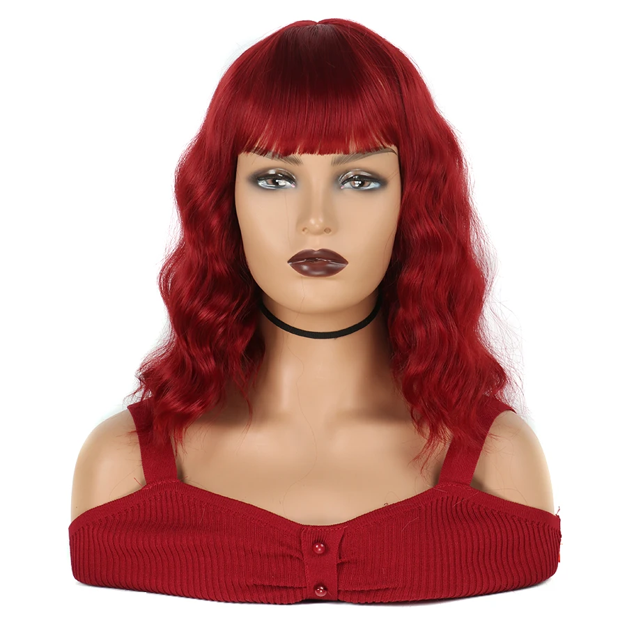 المرأة الاصطناعية قصيرة الأحمر مجعد موجة المياه شعر مستعار للسيدة البيضاء تأثيري ملابس الحفلات ارتفاع درجة الحرارة الألياف #2