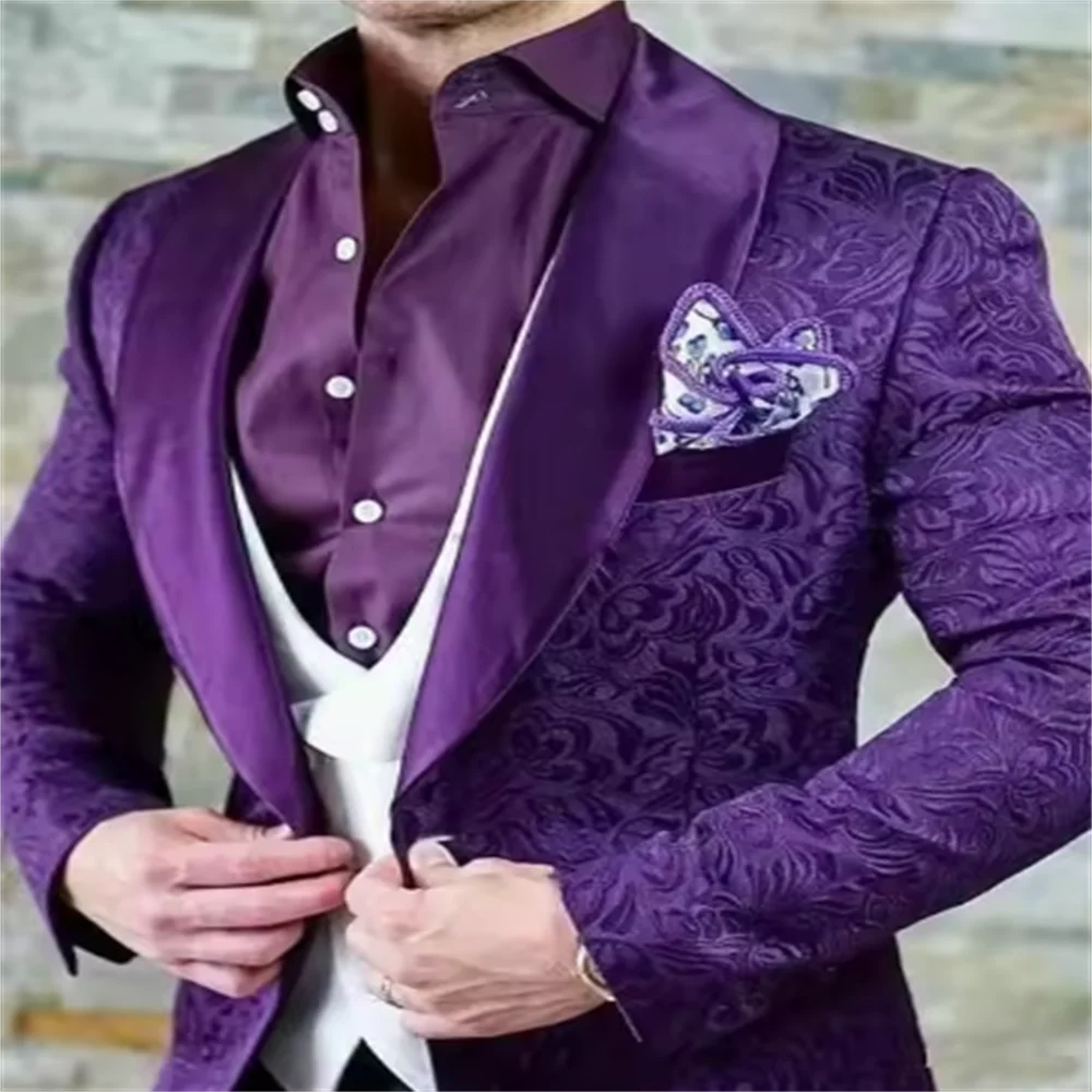 

Jacquard Men Wedding Suits 2025 Italian Design Black Smoking Tuxedo Jacket 3 Piece Fashion Best Man Groom Terno Suits For Men
