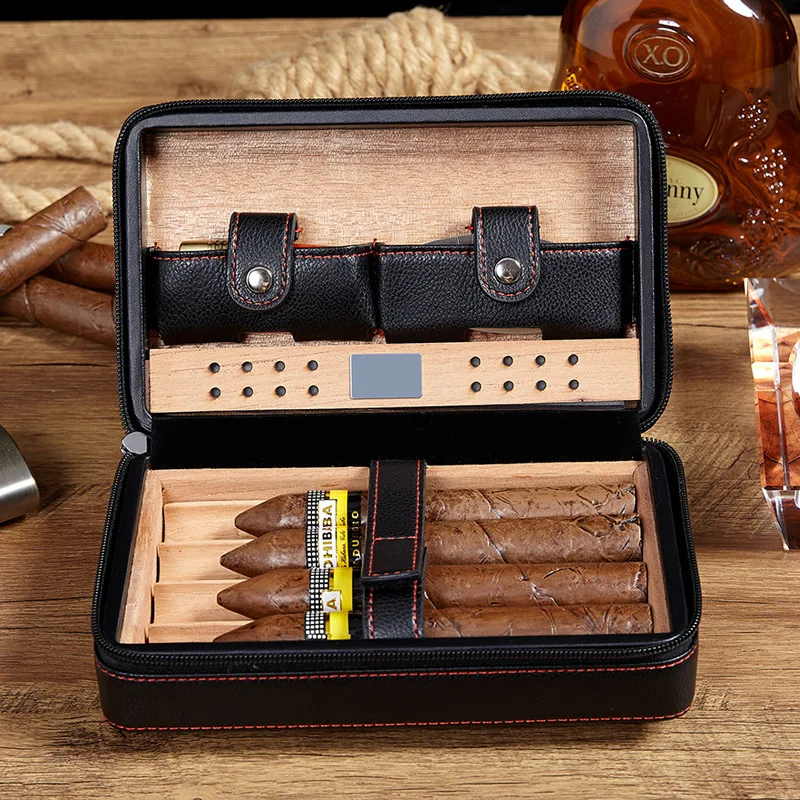 Travel Humidor Case Leather Cedar wood Portable Cigar Case Humidor Case Portable Storage Tool Cigars Storage Bag